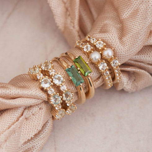 14kt Gold White Sapphire and Blue Topaz Huggie Hoop Earrings